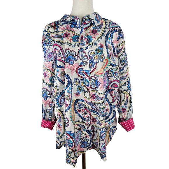 Talbots Plus Size 2X Blossom Paisley Shirt Button-Front Flip Cuff Collar - Picture 3 of 13